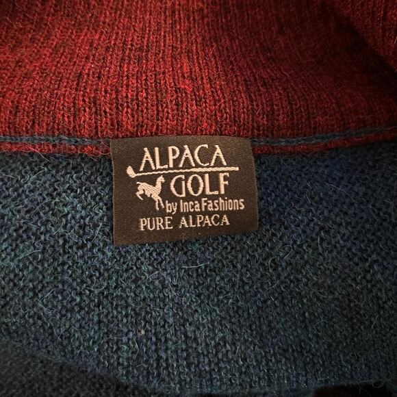 Alpaca Golf Inca Fashions Size L 1/4 Zip Sweater Peruvian Teal Blue - Picture 3 of 5